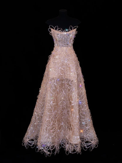 Modest Prom Dress Aesthetic Ball Gowns Strapless Blush Pink Sequins Style Impress Long Prom Dresses Party Formal Gowns SA032