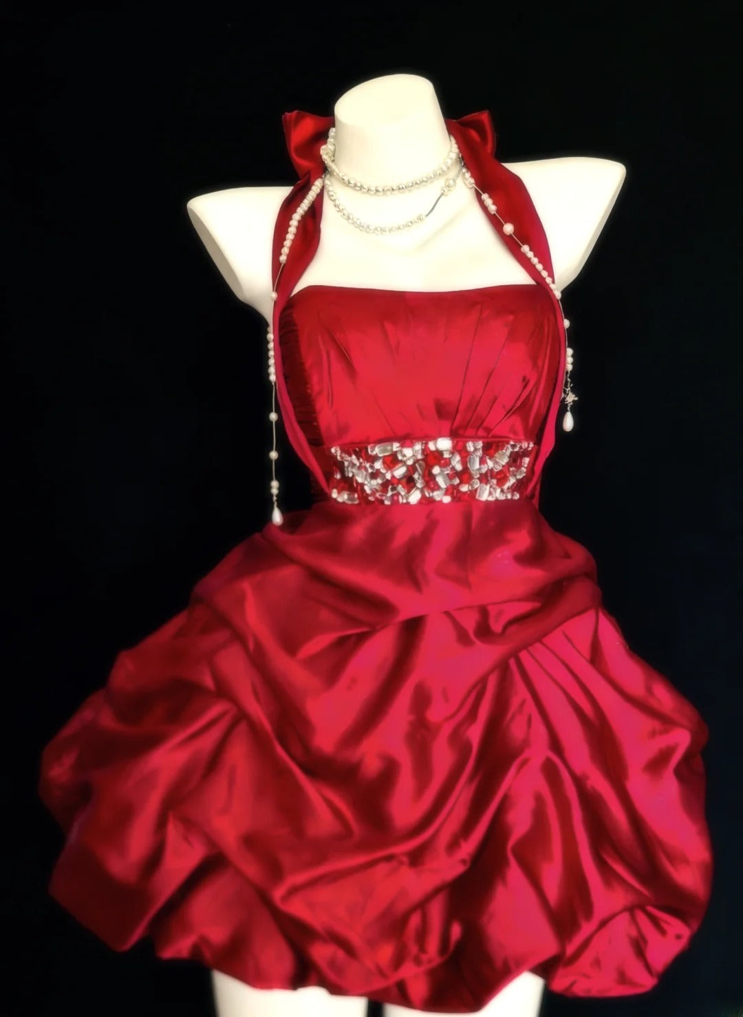 Vintage Ball Gown Halter Red Hoco Gowns Short 16th Birthday Dress Homecoming Dresses Cocktail Gown AS032