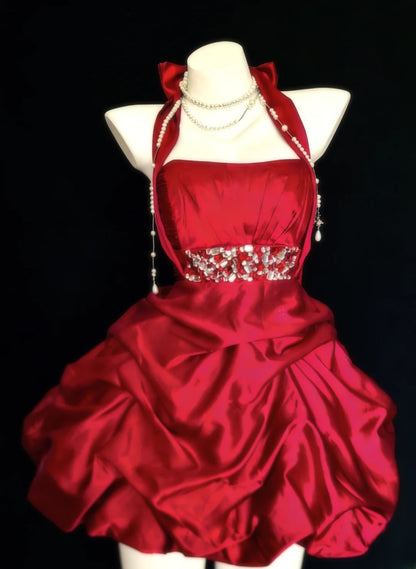 Vintage Ball Gown Halter Red Hoco Gowns Short 16th Birthday Dress Homecoming Dresses Cocktail Gown AS032