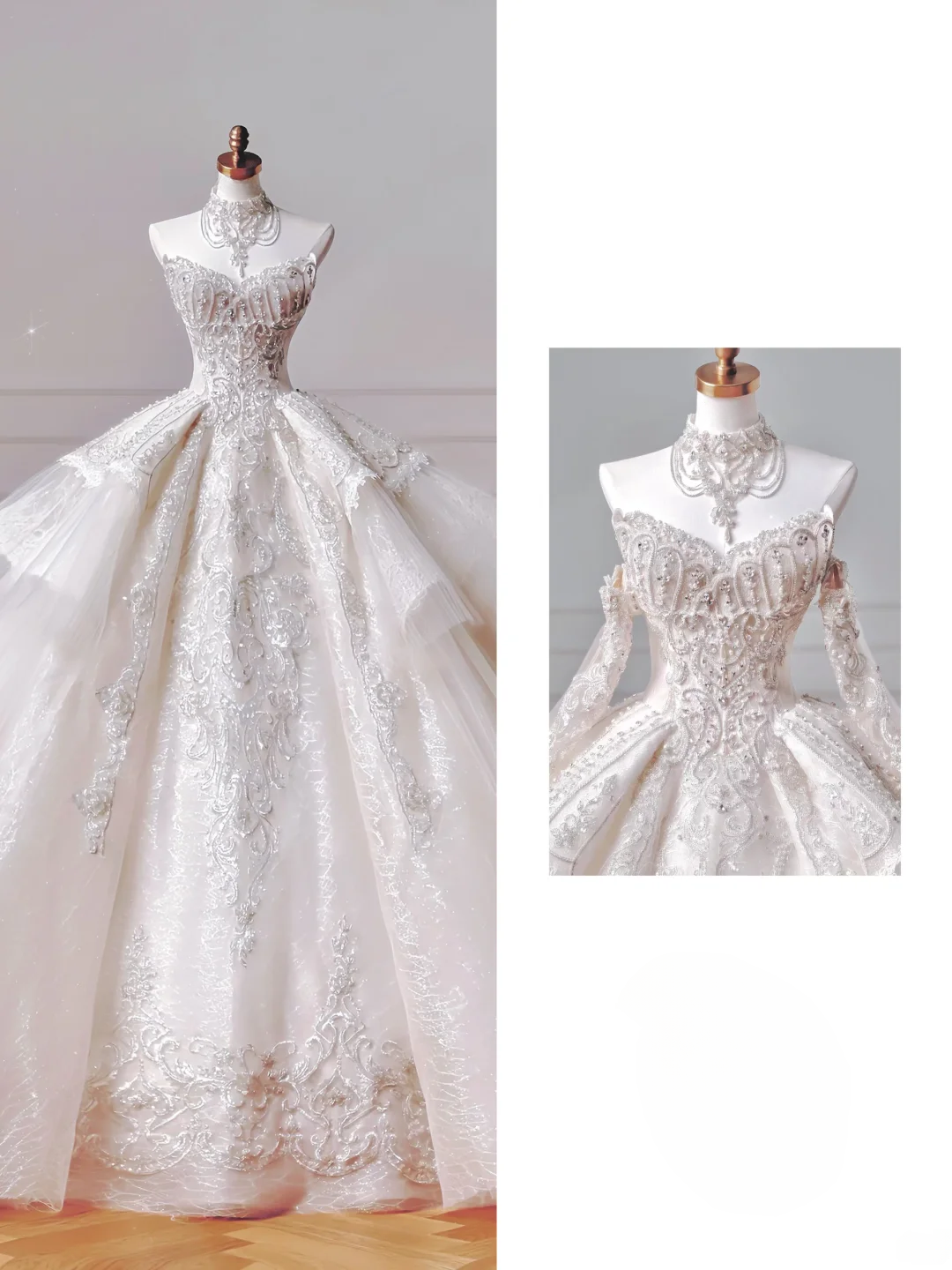 Romantic Long Wedding Dresses Ball Gown Sweetheart Tulle Lace Pleated Wedding Dress Style For Brides Fitted With Long Sleeves Bridal Gowns AQ032