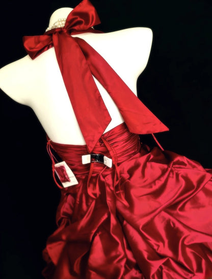Vintage Ball Gown Halter Red Hoco Gowns Short 16th Birthday Dress Homecoming Dresses Cocktail Gown AS032