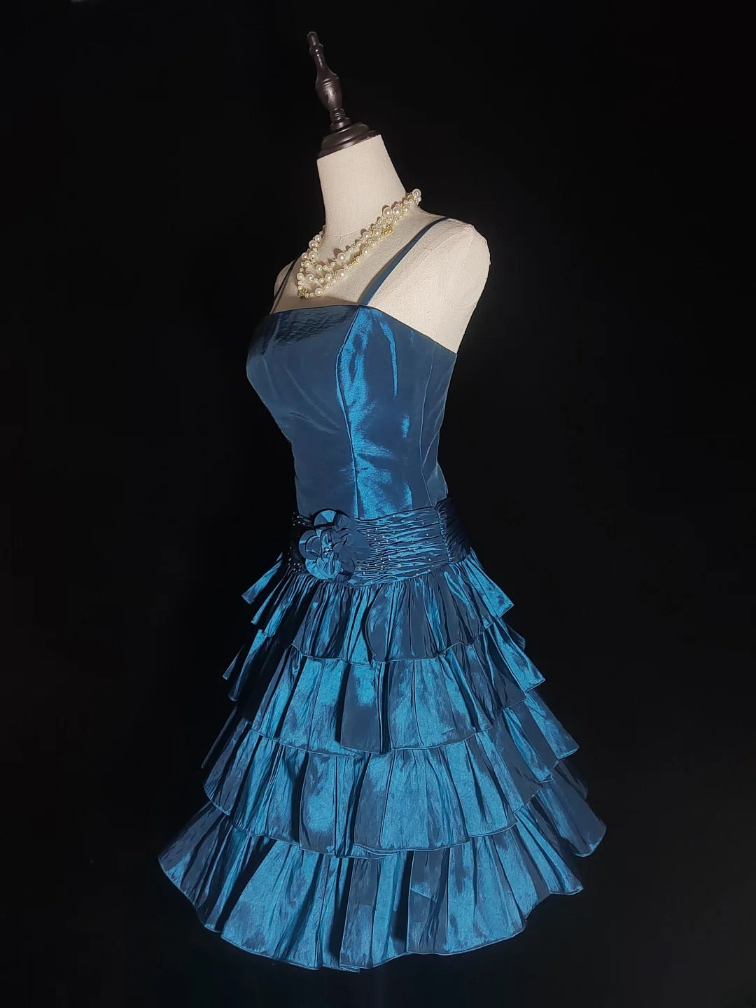 Vintage Ball Gown Spaghetti Strap Navy Blue Hoco Gowns Short 16th Birthday Dress Short Homecoming Dresses Cocktail Gown AS032