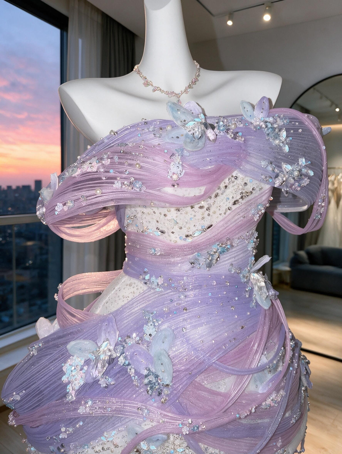 Cute Wedding Dress Fairytale Ball Gown Off Shoulder Lilac Short With Ruffled Beading Mini Bridal Gown RC1000
