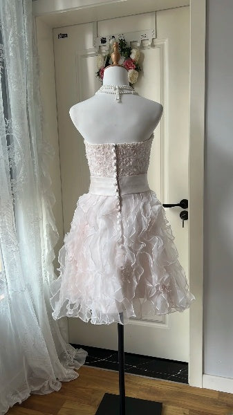 Sexy Hoco Dress A line Sweetheart Light Pink Lace Tulle Homecoming Birthday Party Dress RC0402