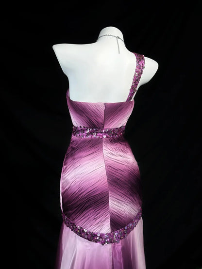 Classy Prom Dresses Mermaid One Shoulder Gradient Colors Pink Sleeveless With Beading Evening Dress Formal Outfits RB5841