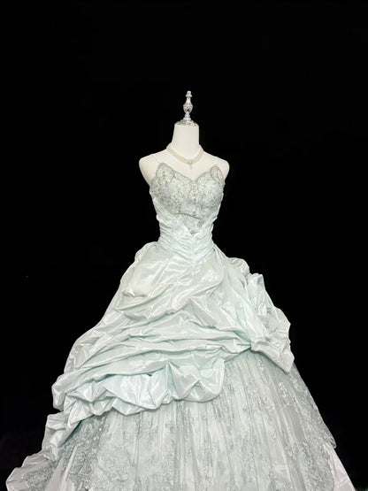 Fairy-tale Ball Gown Spaghetti Strap Satin With Ruffled Quince Dress Voluminous Sweet 16 Sweet Sixteen Outfits Vestido de RB7403