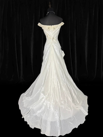 Simple Mermaid Off The Shoulder With Short Sleeves White Lace Tiered Long Vintage Fitted 1920s Wedding Dresses AS033