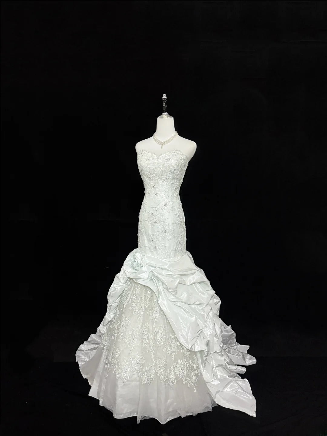Vintage Mermaid Sweetheart White Taffeta With Beading Lace Long Brides Gown Bridal Dress Wedding Dresses Style RB7404