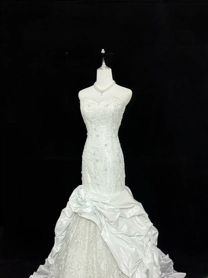 Vintage Mermaid Sweetheart White Taffeta With Beading Lace Long Brides Gown Bridal Dress Wedding Dresses Style RB7404
