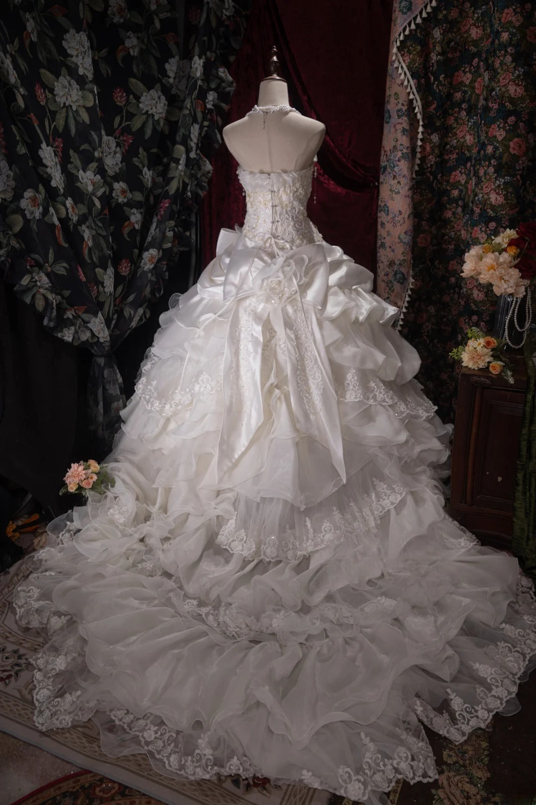 Vintage 80s Ball Gown Strapless Lace White With Appliqued Long Autumn Brides Gown Bridal Dress Wedding Dresses RB8058