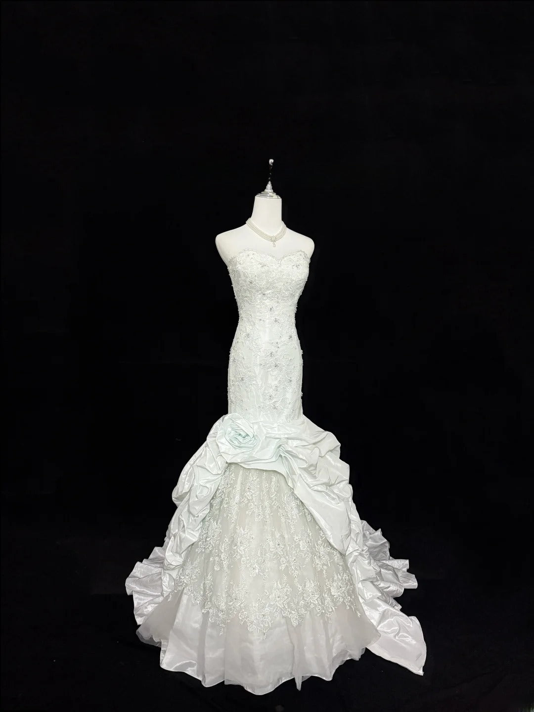 Vintage Mermaid Sweetheart White Taffeta With Beading Lace Long Brides Gown Bridal Dress Wedding Dresses Style RB7404