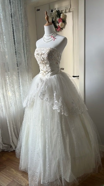 Sweet 16 Dresses Long Strapless White With Lace Appliques Ball Gown Sweet Sixteen Birthday Gown RC0403