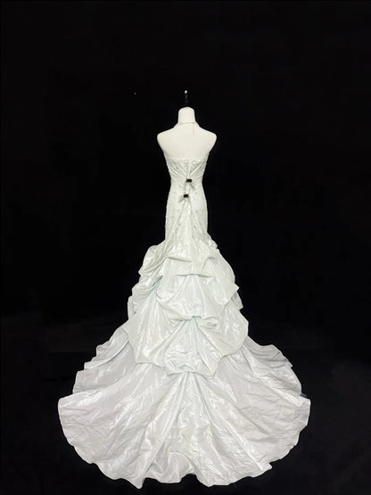 Vintage Mermaid Sweetheart White Taffeta With Beading Lace Long Brides Gown Bridal Dress Wedding Dresses Style RB7404