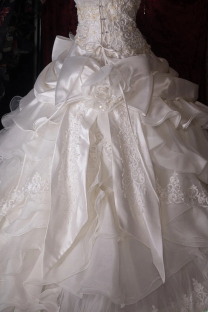 Vintage 80s Ball Gown Strapless Lace White With Appliqued Long Autumn Brides Gown Bridal Dress Wedding Dresses RB8058