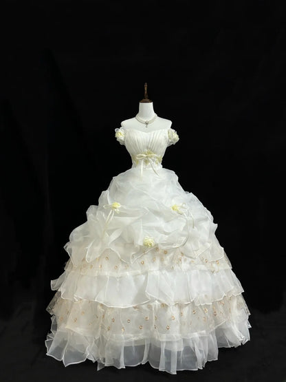 Classy Ball Gown Off The Shoulder White With Lace Appliqued Quince Dress Voluminous Sweet 16 Quinceanera Dresses Vestido de RB7405