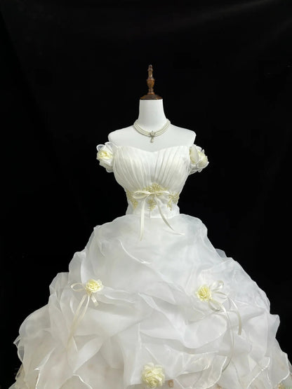 Classy Ball Gown Off The Shoulder White With Lace Appliqued Quince Dress Voluminous Sweet 16 Quinceanera Dresses Vestido de RB7405