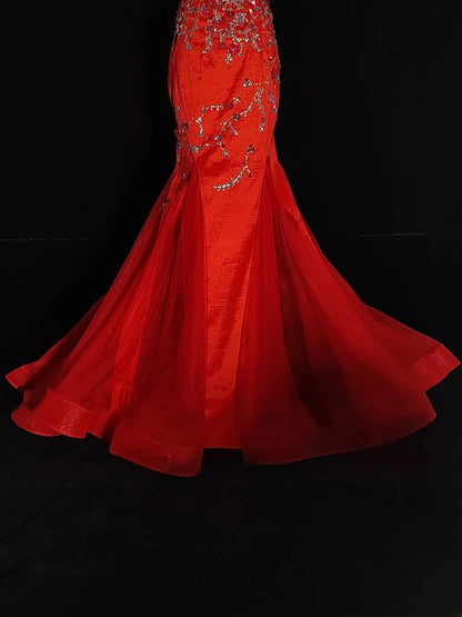 Vintage 1950s Mermaid 2 Pieces Red Pink With Beading Short Sleeves Long Prom Dresses High School Senior Graduation Dance Evening Outfits AS034
