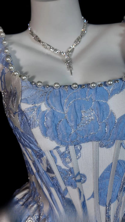 Sweet 16 Dress Blue Ball Gown Square Neck With Beading Sweet Sixteen Dress RB9836