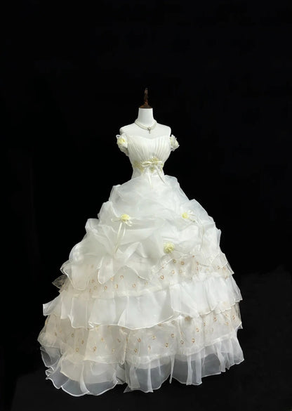 Classy Ball Gown Off The Shoulder White With Lace Appliqued Quince Dress Voluminous Sweet 16 Quinceanera Dresses Vestido de RB7405