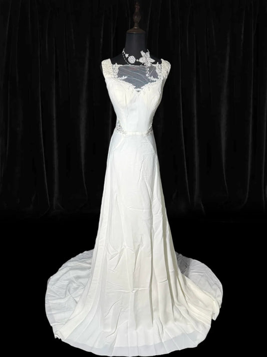 Vintage Long Wedding Gowns 90s Unique Dresses A line Sweetheart Style for Bride Satin With Lace White Petite/Plus Size Bridal Gown AS034