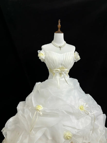 Classy Ball Gown Off The Shoulder White With Lace Appliqued Quince Dress Voluminous Sweet 16 Quinceanera Dresses Vestido de RB7405