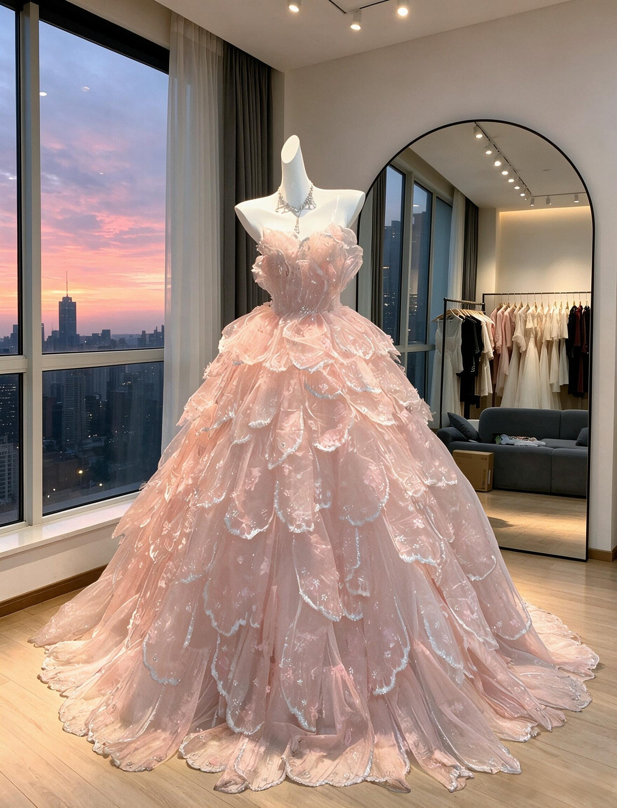 Fairy Quinceanera Dress Ball Gown Sweetheart Pink With Layers Tiered 16th Birthday Party Outfit RC0994