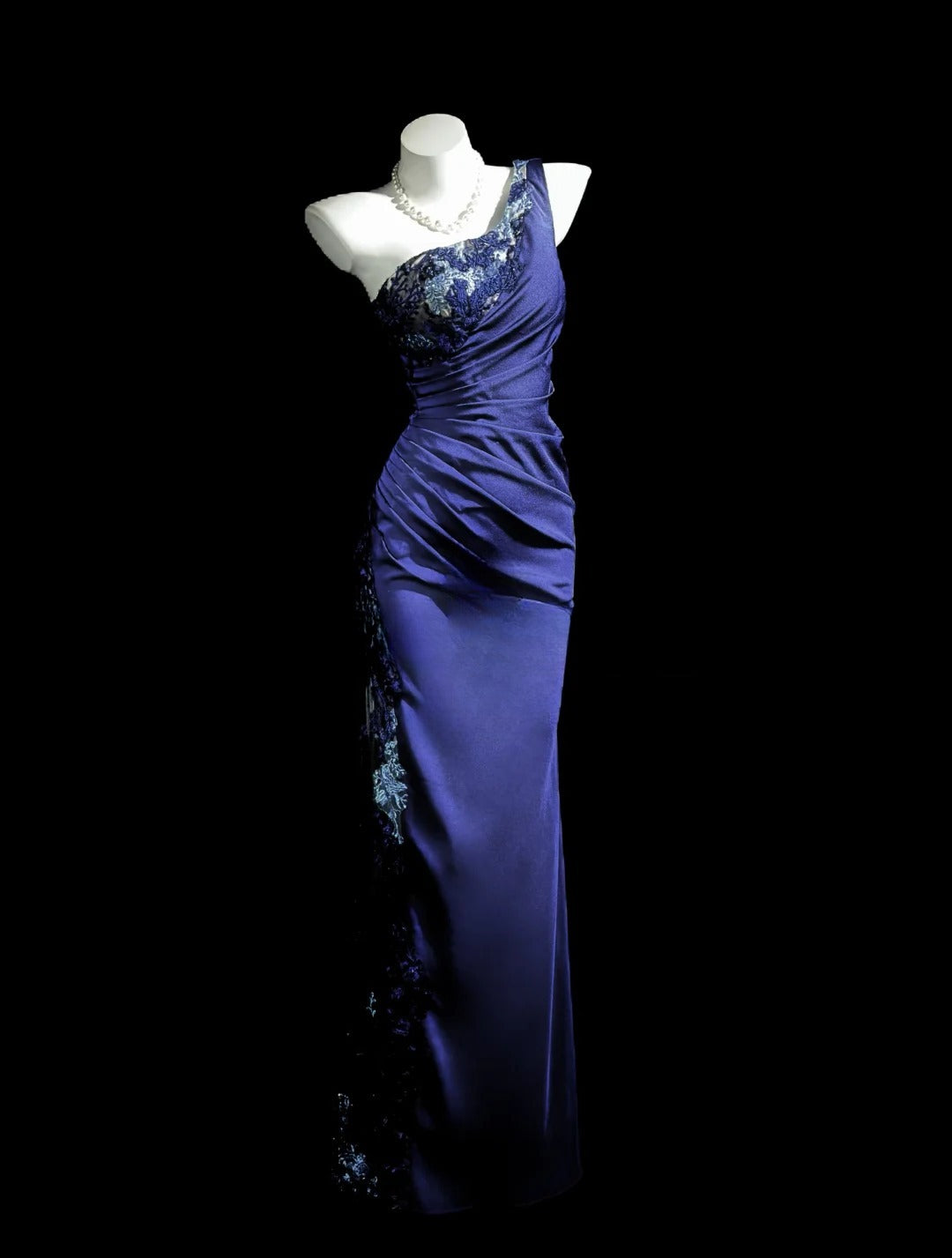 Classy Prom Dresses Mermaid One Shoulder Purple Satin With Lace Sleeveless Evening Dress Formal Outfits RB5843