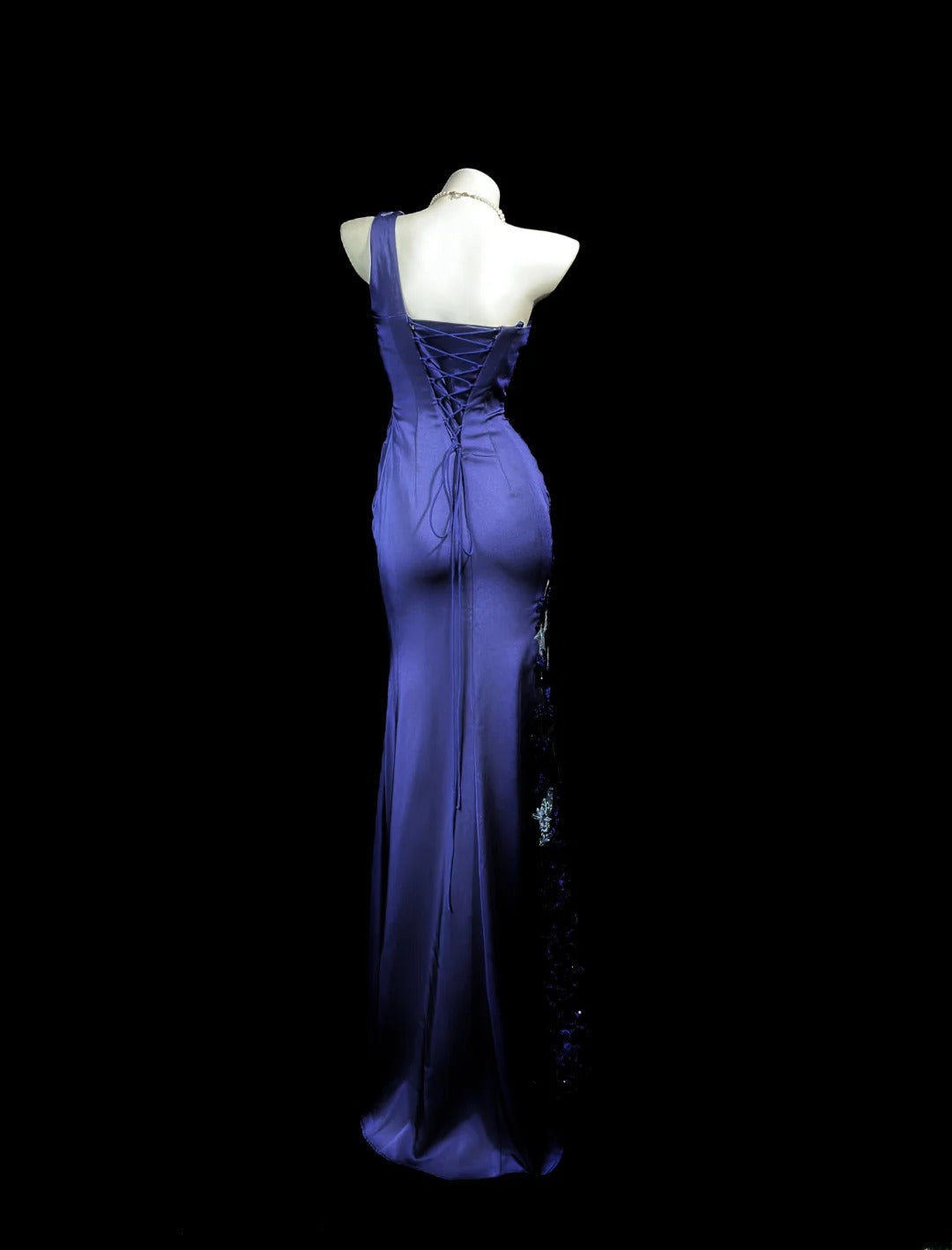 Classy Prom Dresses Mermaid One Shoulder Purple Satin With Lace Sleeveless Evening Dress Formal Outfits RB5843