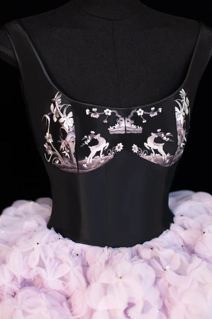 Aesthetic Ball Gown Short Prom Dress Lilac Floral 16th Birthday Dress Homecoming Dresses Cocktail Outfits SA035