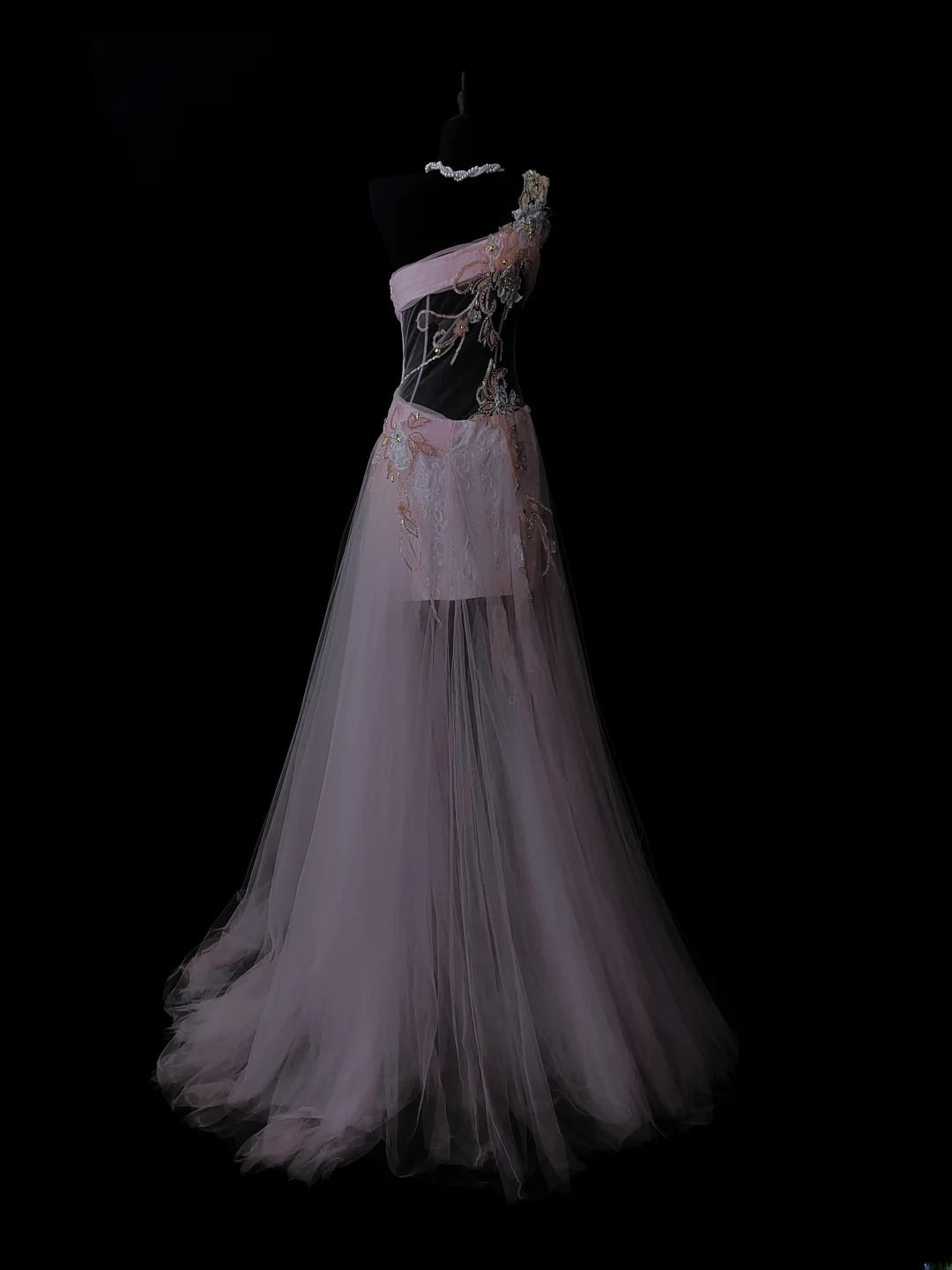 Modest A line One Shoulder Dusty Lilac Tulle Applique Evening Dresses High School Teens Senior Night Dance Prom Dress AS035