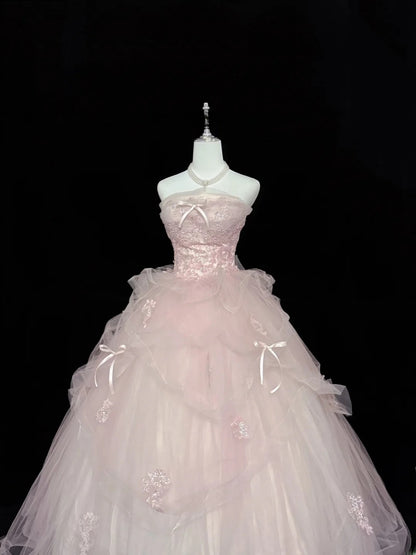 Fairy-tale Ball Gown Strapless Pink With Ruffled Lace Quince Dress Voluminous Sweet 16 Sweet Sixteen Outfits Vestido de RB7406