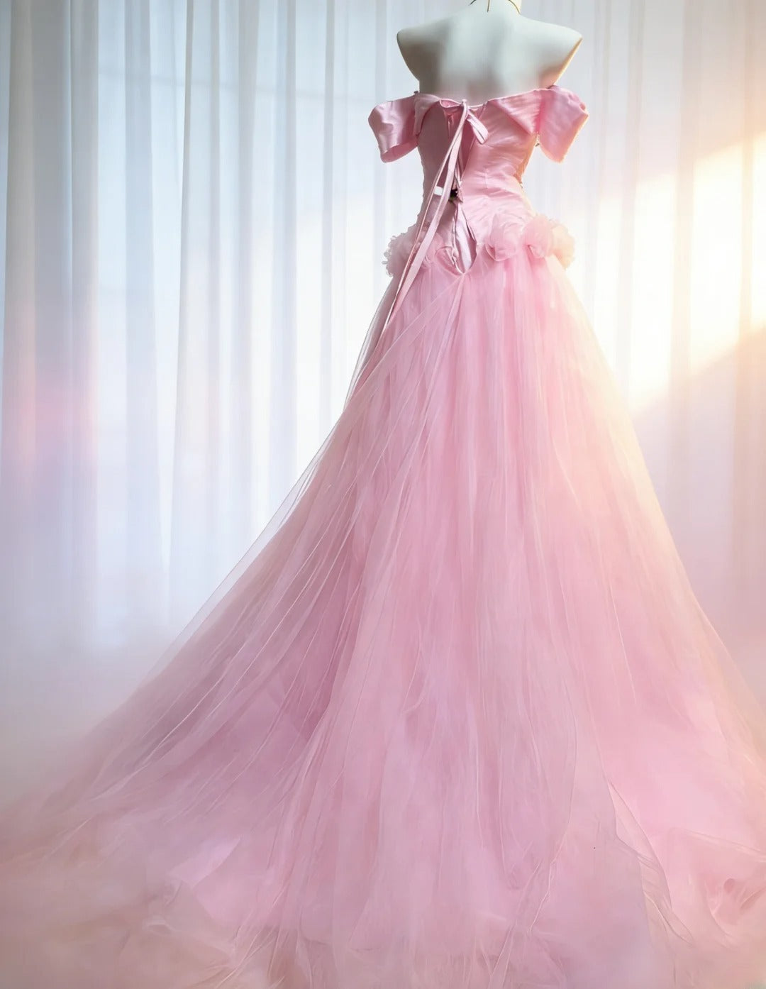 Vintage 90s Mermaid Off The Shoulder Pink Tulle For Women Party Dresses Long Prom Dress Birthday Gowns AS036