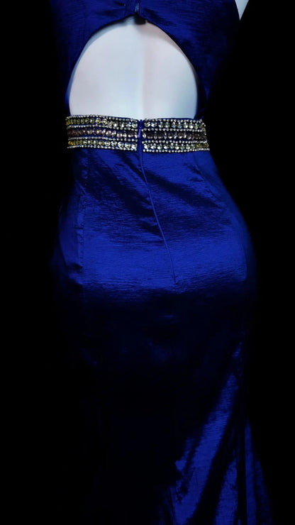 Royal Blue Prom Dress Inspo Mermaid Halter Satin Modest Floor Length Formal Party Gown RB9838