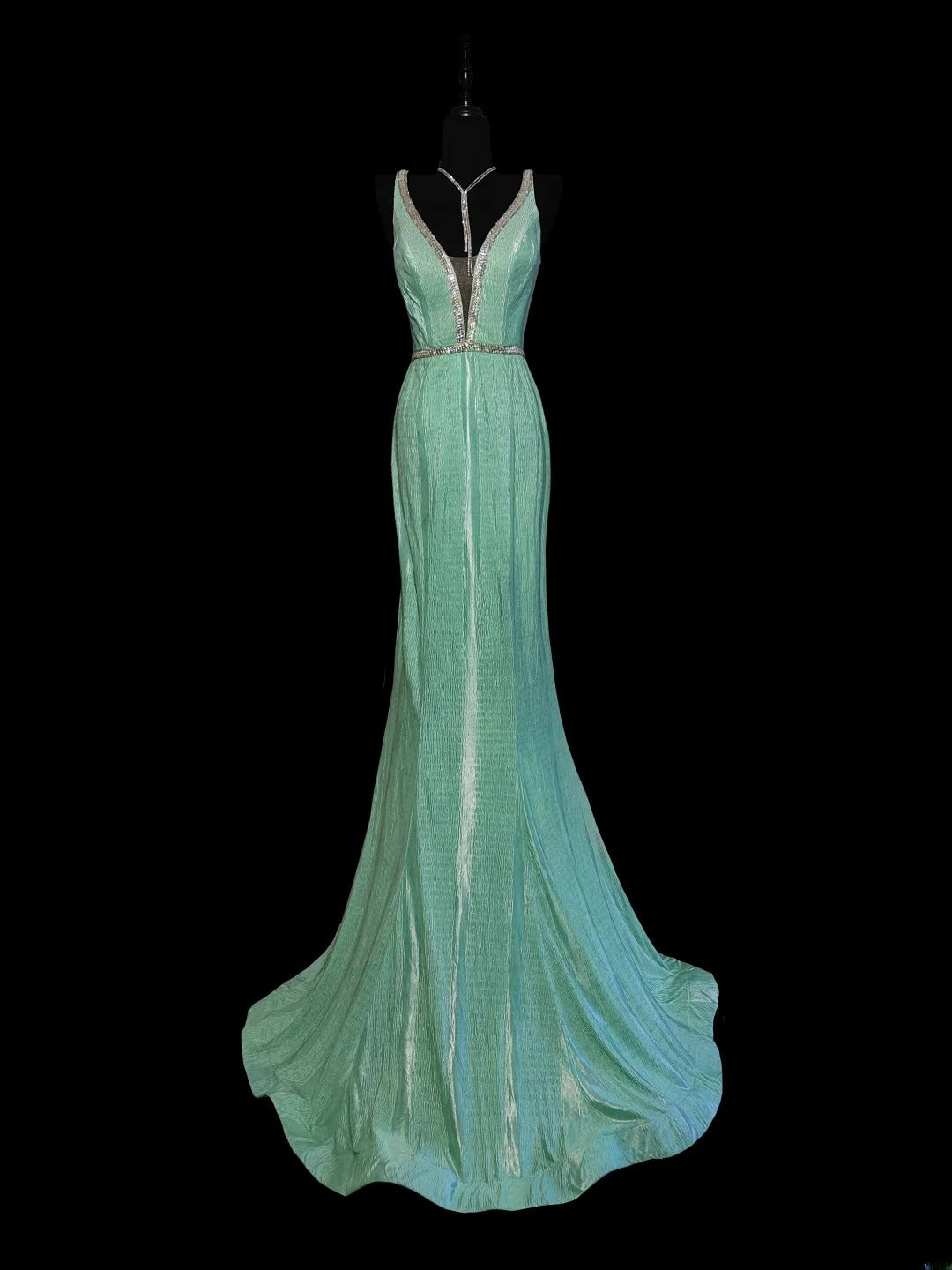 Modest Mermaid V Neck Mint Green Long Evening Dresses High School Teens Senior Night Dance Prom Dress AS037