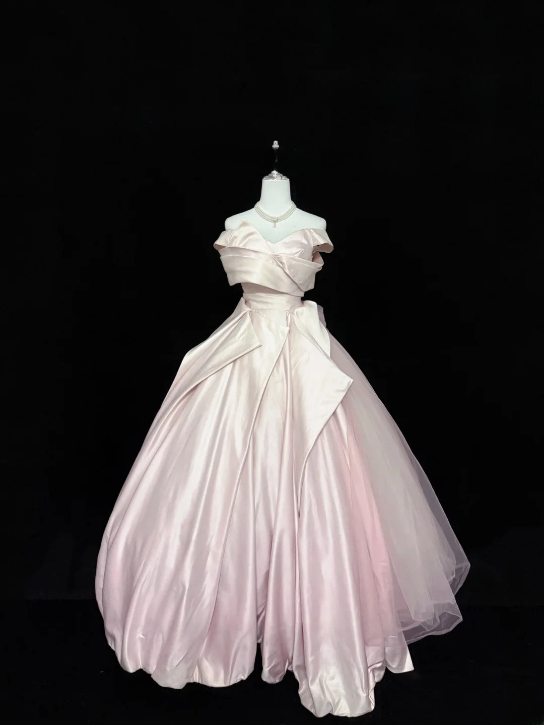 Classy Ball Gown Off The Shoulder Pink Satin With Ruffled Quince Dress Voluminous Sweet 16 Quinceanera Dresses Vestido de RB7408