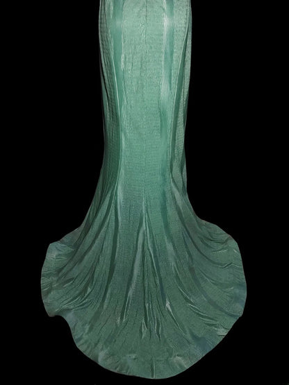 Modest Mermaid V Neck Mint Green Long Evening Dresses High School Teens Senior Night Dance Prom Dress AS037
