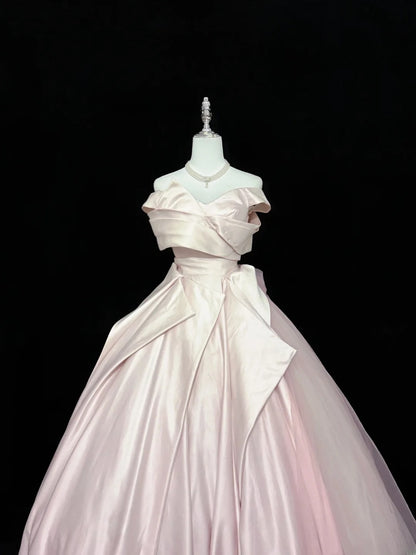 Classy Ball Gown Off The Shoulder Pink Satin With Ruffled Quince Dress Voluminous Sweet 16 Quinceanera Dresses Vestido de RB7408