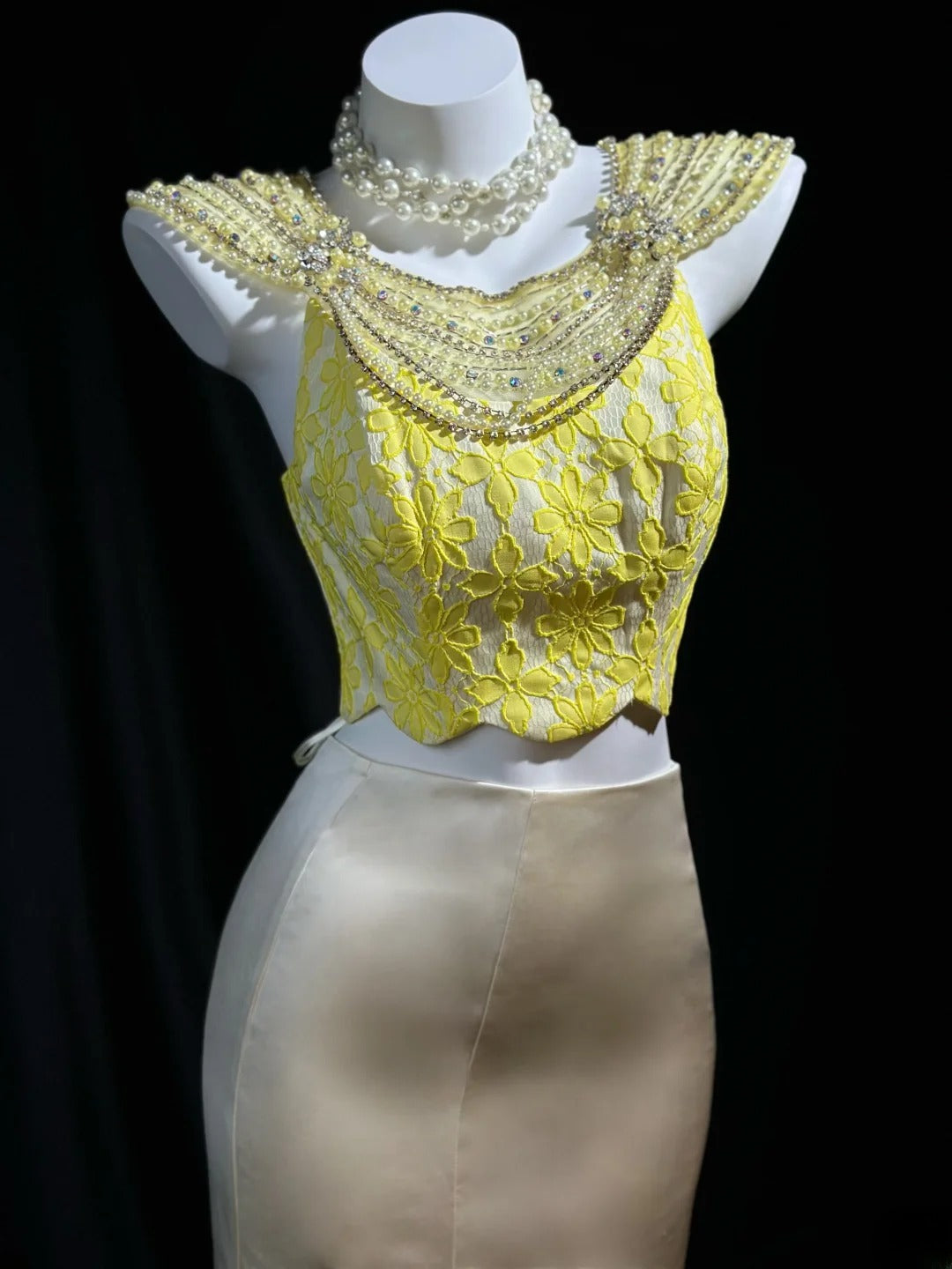 Classy Prom Dresses Mermaid 2 Pieces Yellow Satin With Lace Sleeveless Evening Dress Formal Outfits RB5845