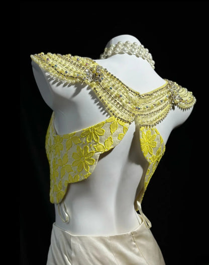 Classy Prom Dresses Mermaid 2 Pieces Yellow Satin With Lace Sleeveless Evening Dress Formal Outfits RB5845