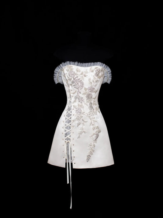 Aesthetic A Line Short Party Dress White 16th Birthday Dress Homecoming Dresses Cocktail Outfits SA038