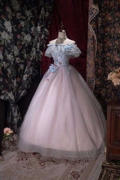 Charming Ball Gown Off The Shoulder Blue Pink With Appliqued Long Quince Dress Quinceanera Dresses Formal Birthday Outfits RB8063