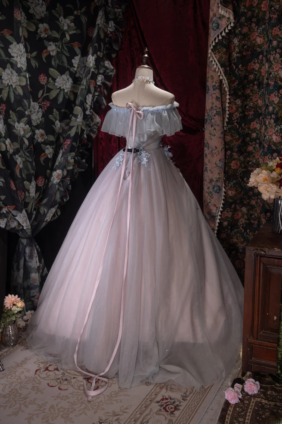 Charming Ball Gown Off The Shoulder Blue Pink With Appliqued Long Quince Dress Quinceanera Dresses Formal Birthday Outfits RB8063
