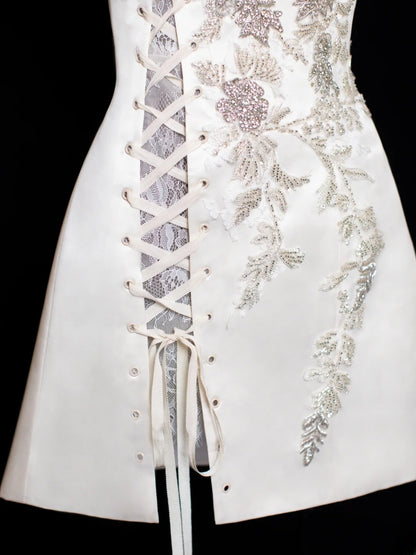 Aesthetic A Line Short Party Dress White 16th Birthday Dress Homecoming Dresses Cocktail Outfits SA038
