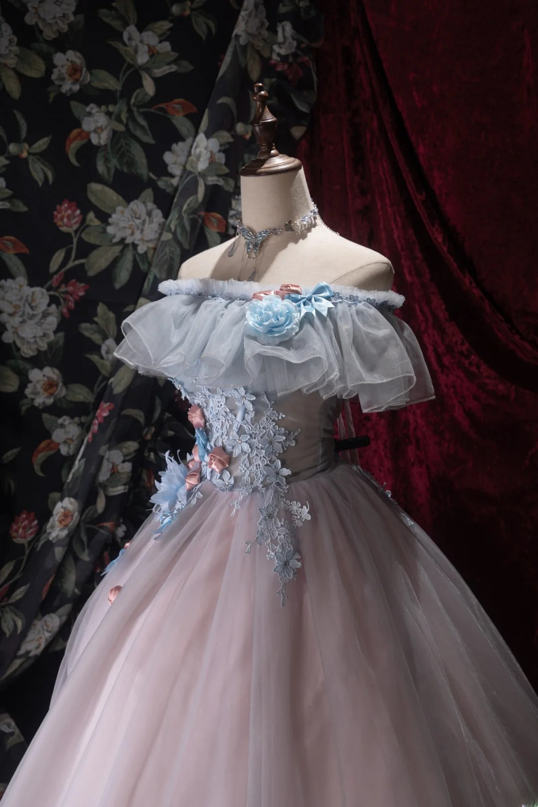 Charming Ball Gown Off The Shoulder Blue Pink With Appliqued Long Quince Dress Quinceanera Dresses Formal Birthday Outfits RB8063