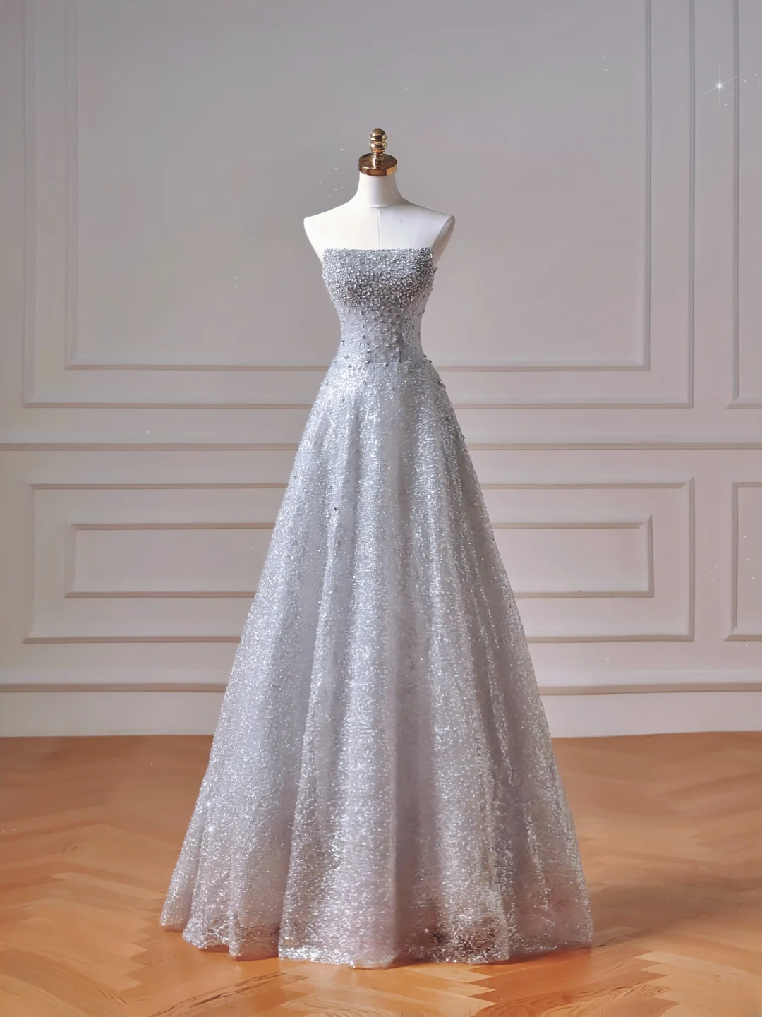 Modest Prom Dresses Aesthetic Ball Gown Strapless Blue Sequin With Scarf Impress Long Party Formal Gown For Teens High Schools Girls AQ038