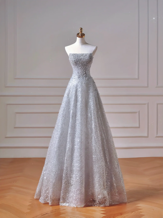 Modest Prom Dresses Aesthetic Ball Gown Strapless Blue Sequin With Scarf Impress Long Party Formal Gown For Teens High Schools Girls AQ038