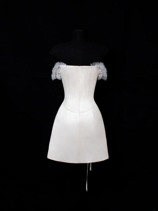Aesthetic A Line Short Party Dress White 16th Birthday Dress Homecoming Dresses Cocktail Outfits SA038