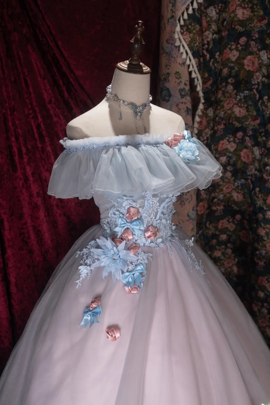 Charming Ball Gown Off The Shoulder Blue Pink With Appliqued Long Quince Dress Quinceanera Dresses Formal Birthday Outfits RB8063