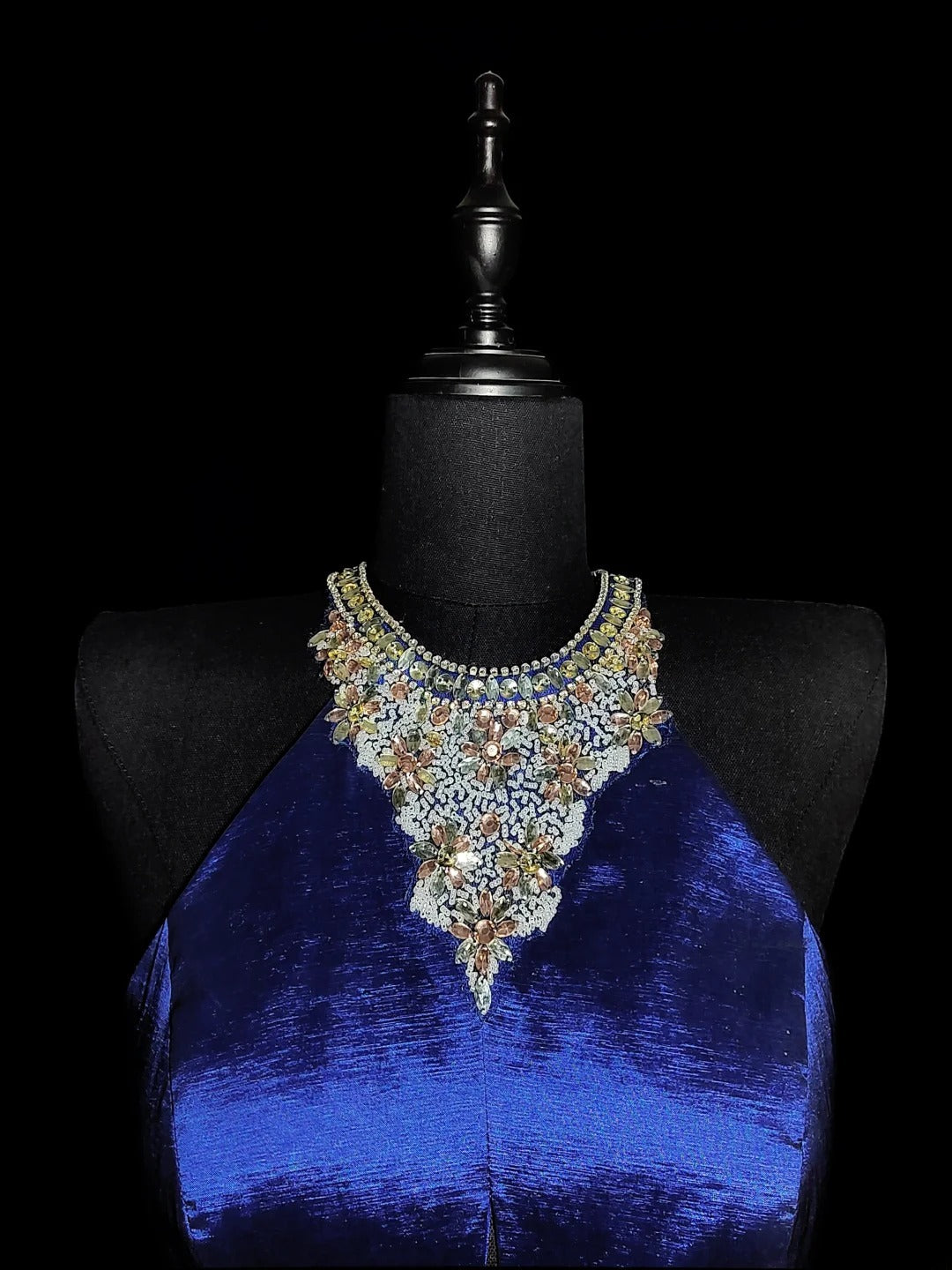 Vintage 1950s Mermaid Halter Royal Blue Taffeta With Silver Beading Long Prom Dresses High School Senior Graduation Dance Evening Outfits AS038