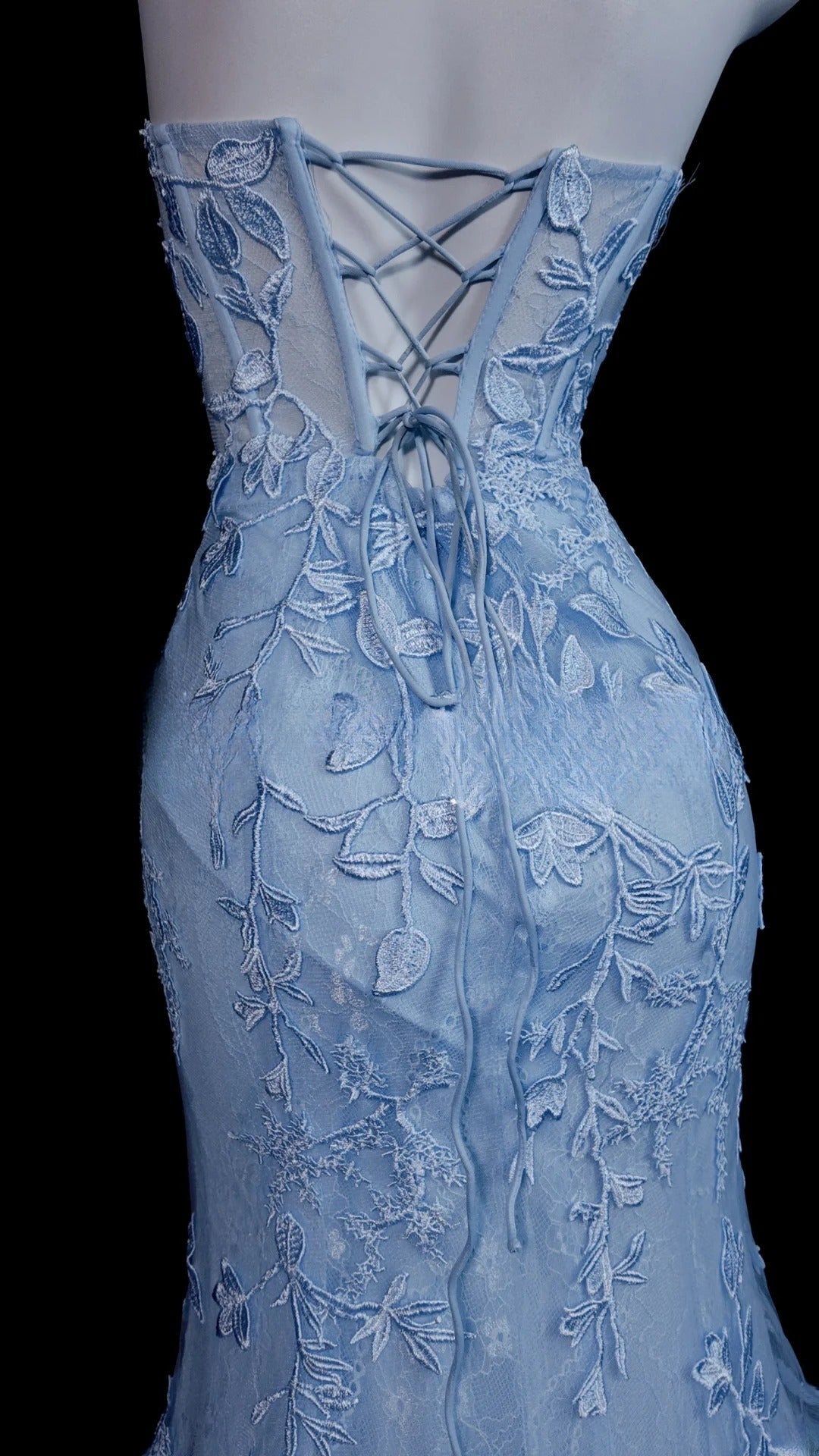Light Sky Blue Prom Dress Inspo Mermaid Sweetheart Lace Modest With Slit Formal Party Gown RB9840